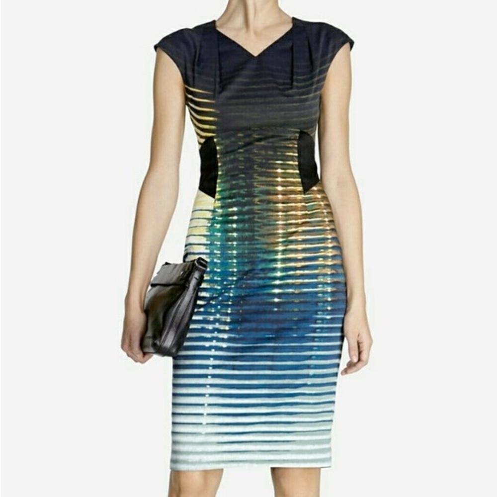 Karen Millen Modern Stripes Dress Sheath‎ Above Knee US 10 Career Office Event